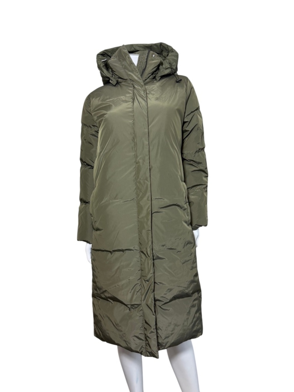 Jenni Kayne Long Puffer Coat Olive Green Hooded Down Parka Size XS